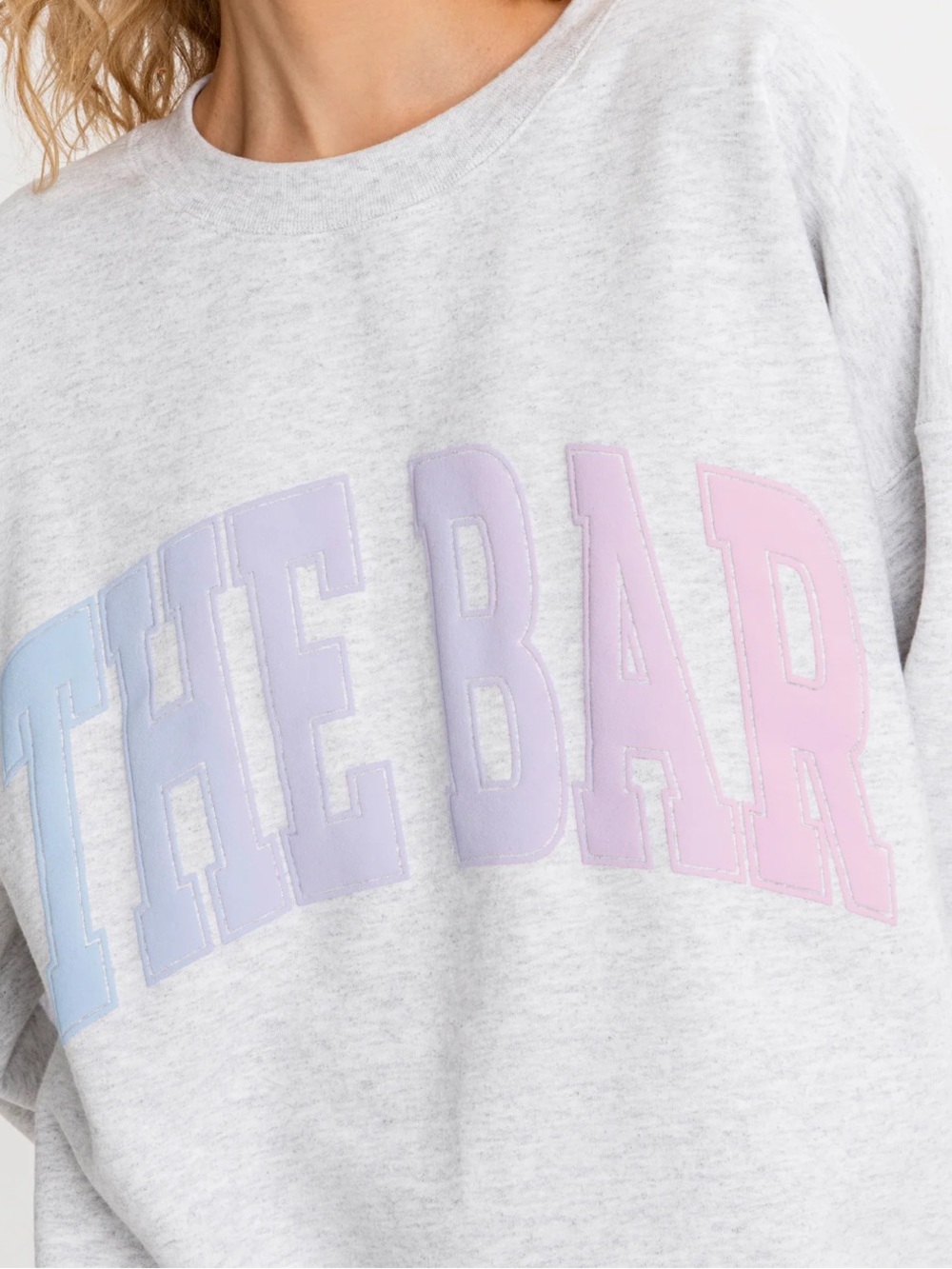 The Bar Varsity Sweatshirt heather grey/lavender graze NWT
